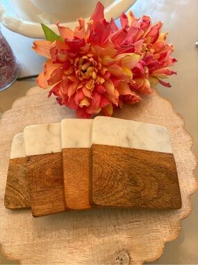 Marble & Wood Coasters - Set of 4